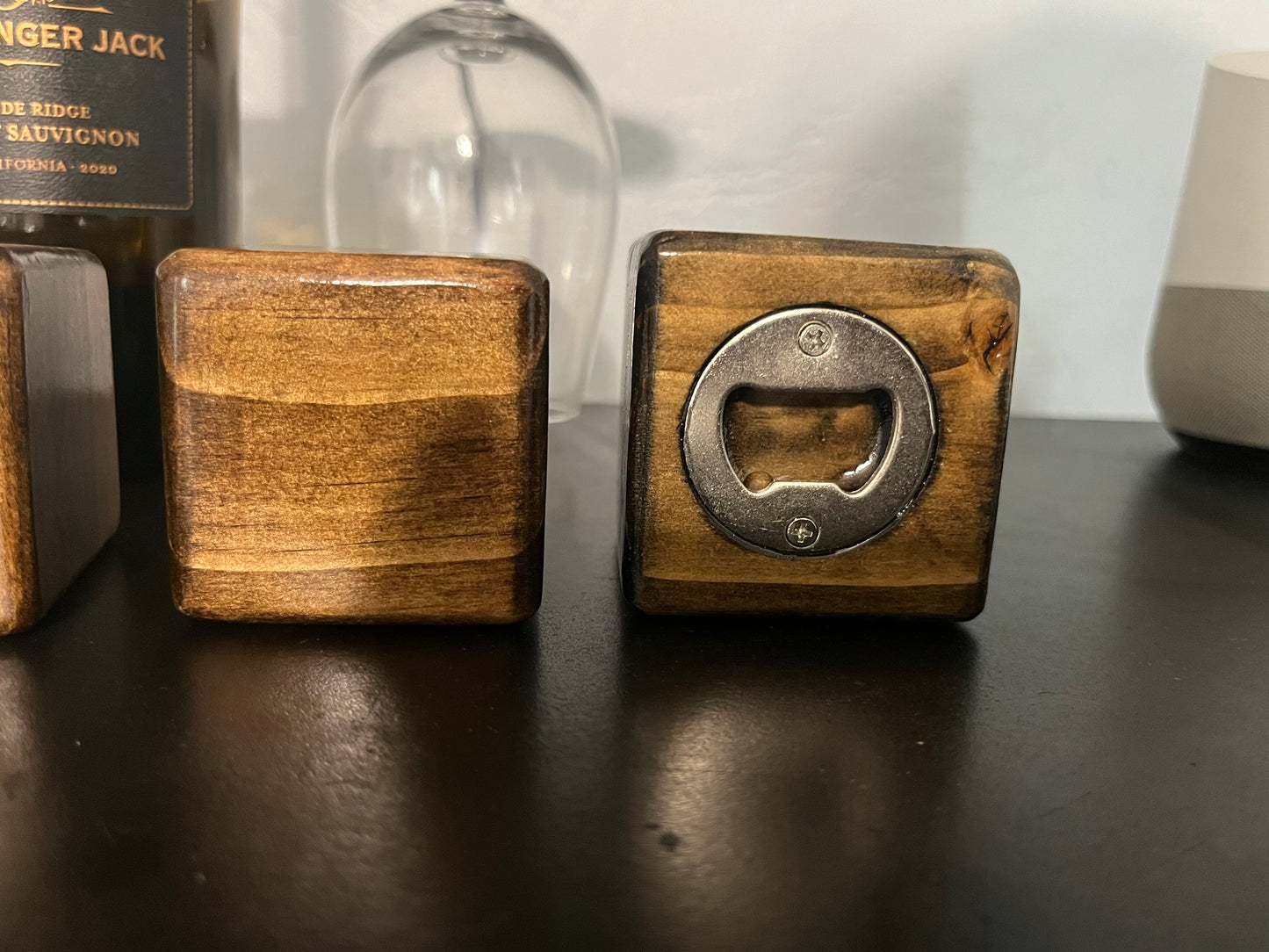Cube Bottle Opener - Stained Wood