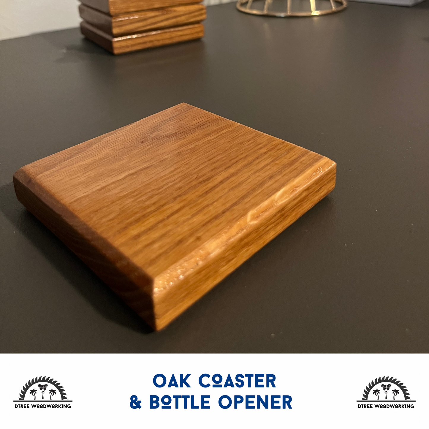 Coaster Bottle Openers: Oak