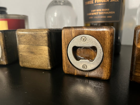 Cube Bottle Opener - Stained Wood