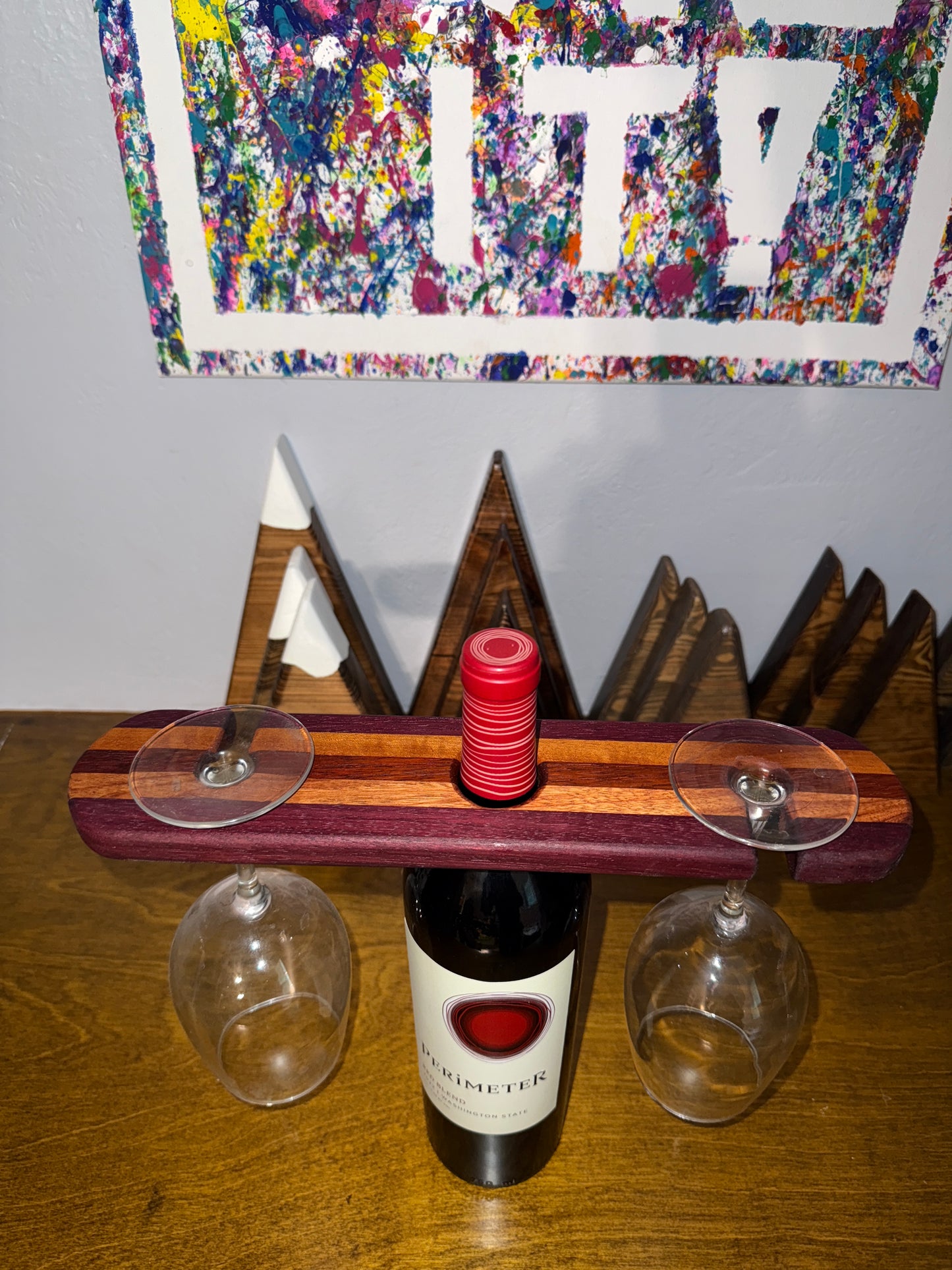 Handcrafted Wooden Wine Caddy for Bottle and Glasses