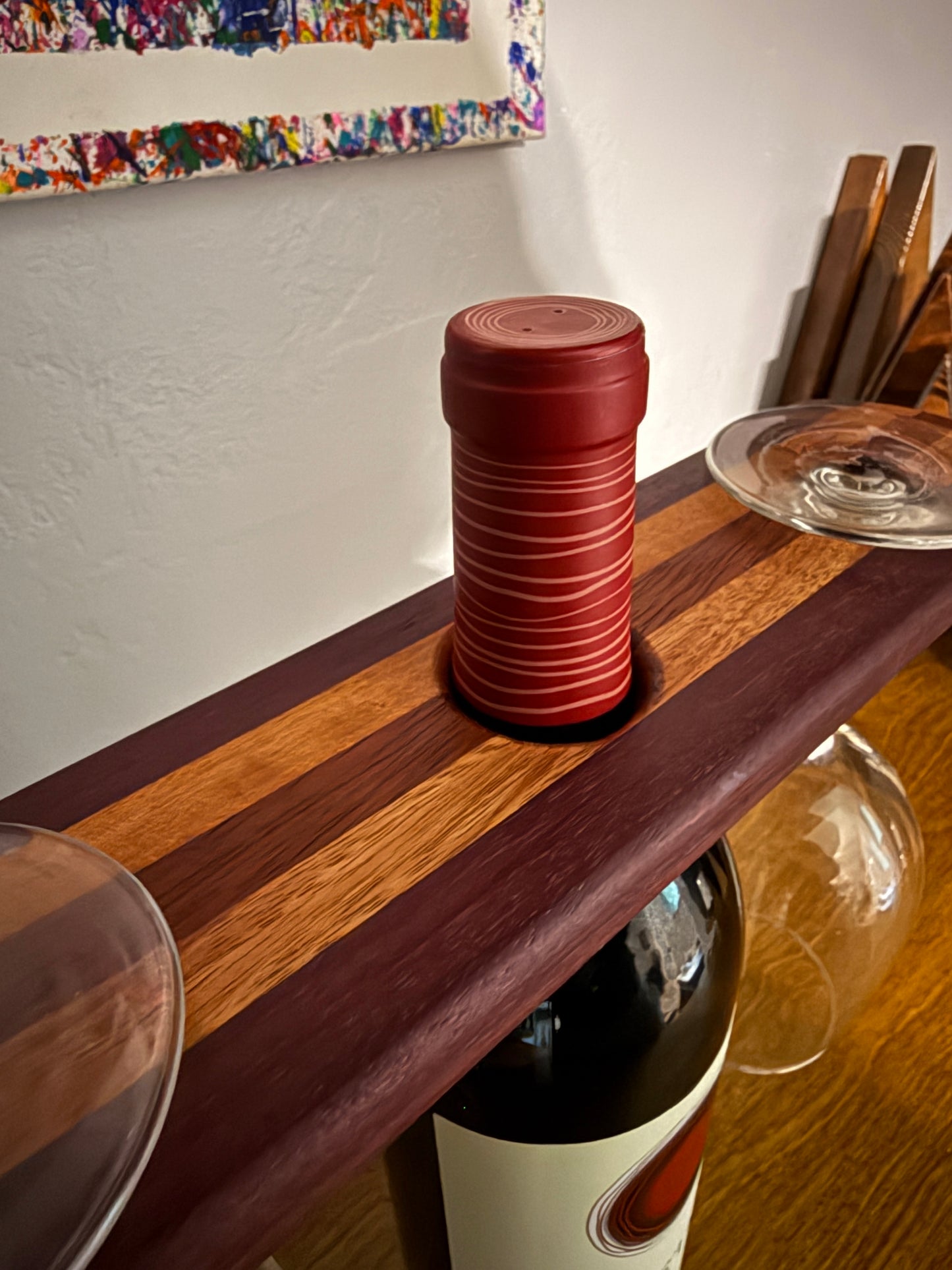 Handcrafted Wooden Wine Caddy for Bottle and Glasses