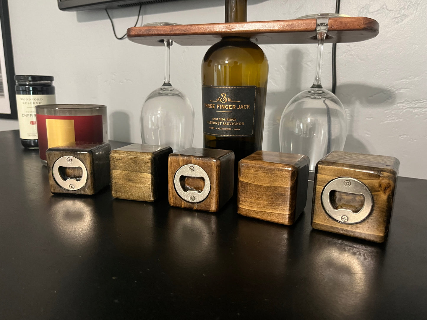 Cube Bottle Opener - Stained Wood