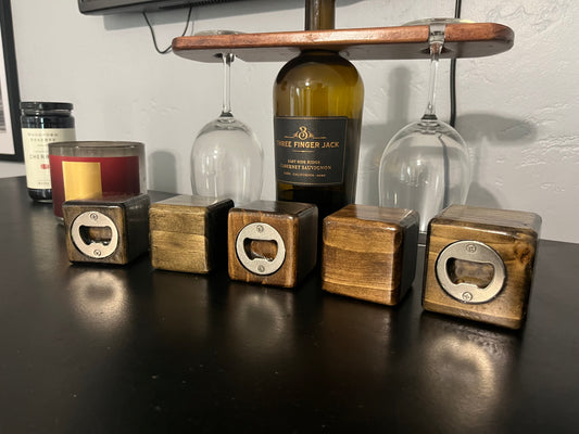 Cube Bottle Opener - Stained Wood