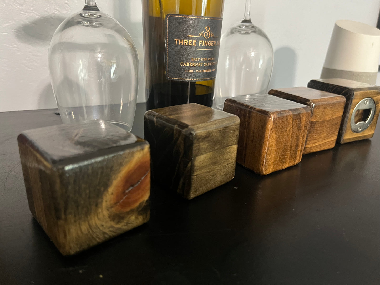 Cube Bottle Opener - Stained Wood