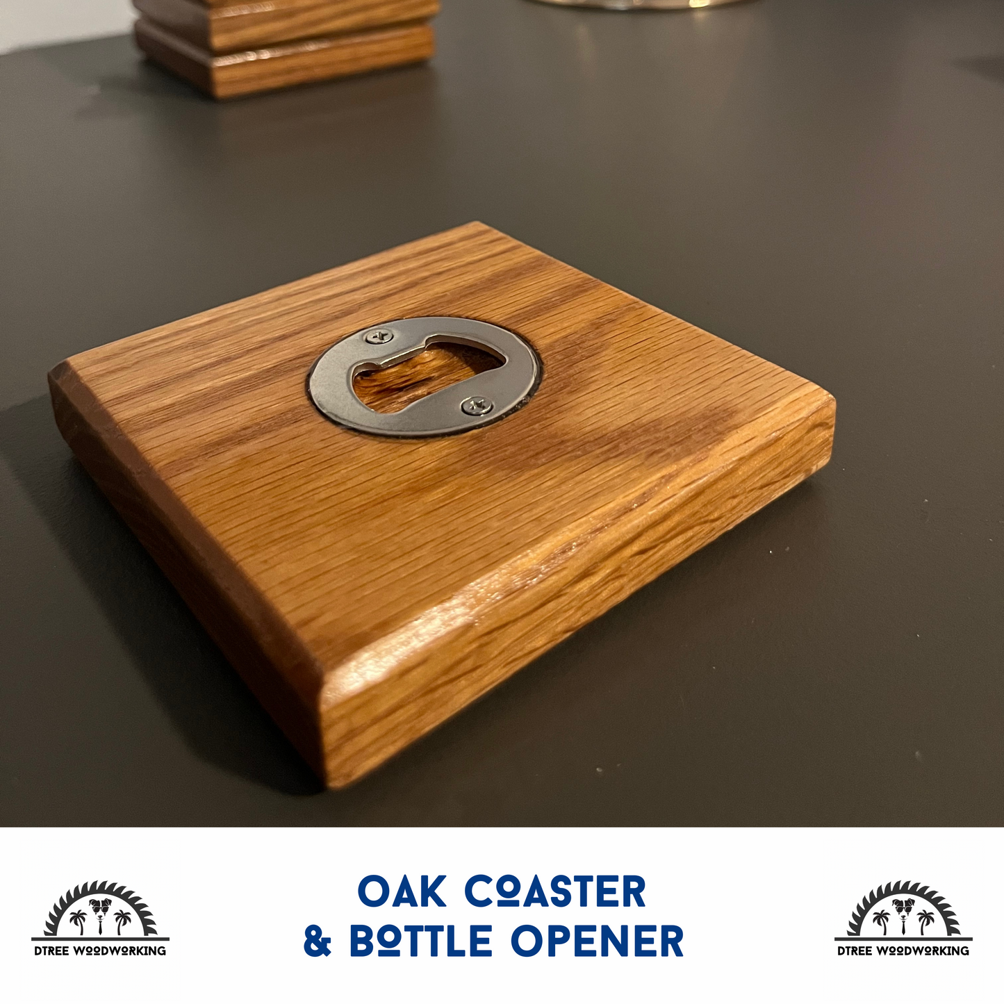 Coaster Bottle Openers: Oak