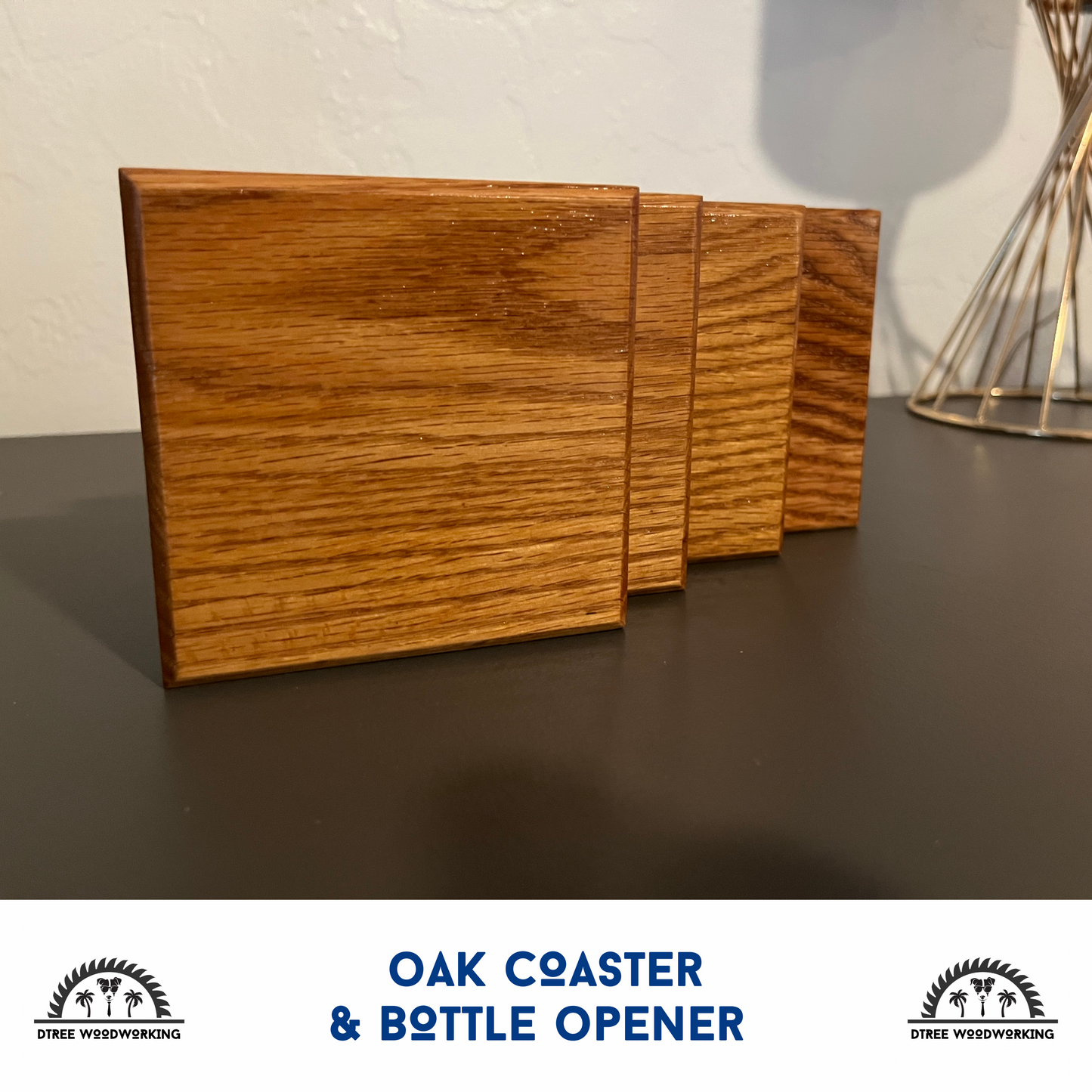 Coaster Bottle Openers: Oak