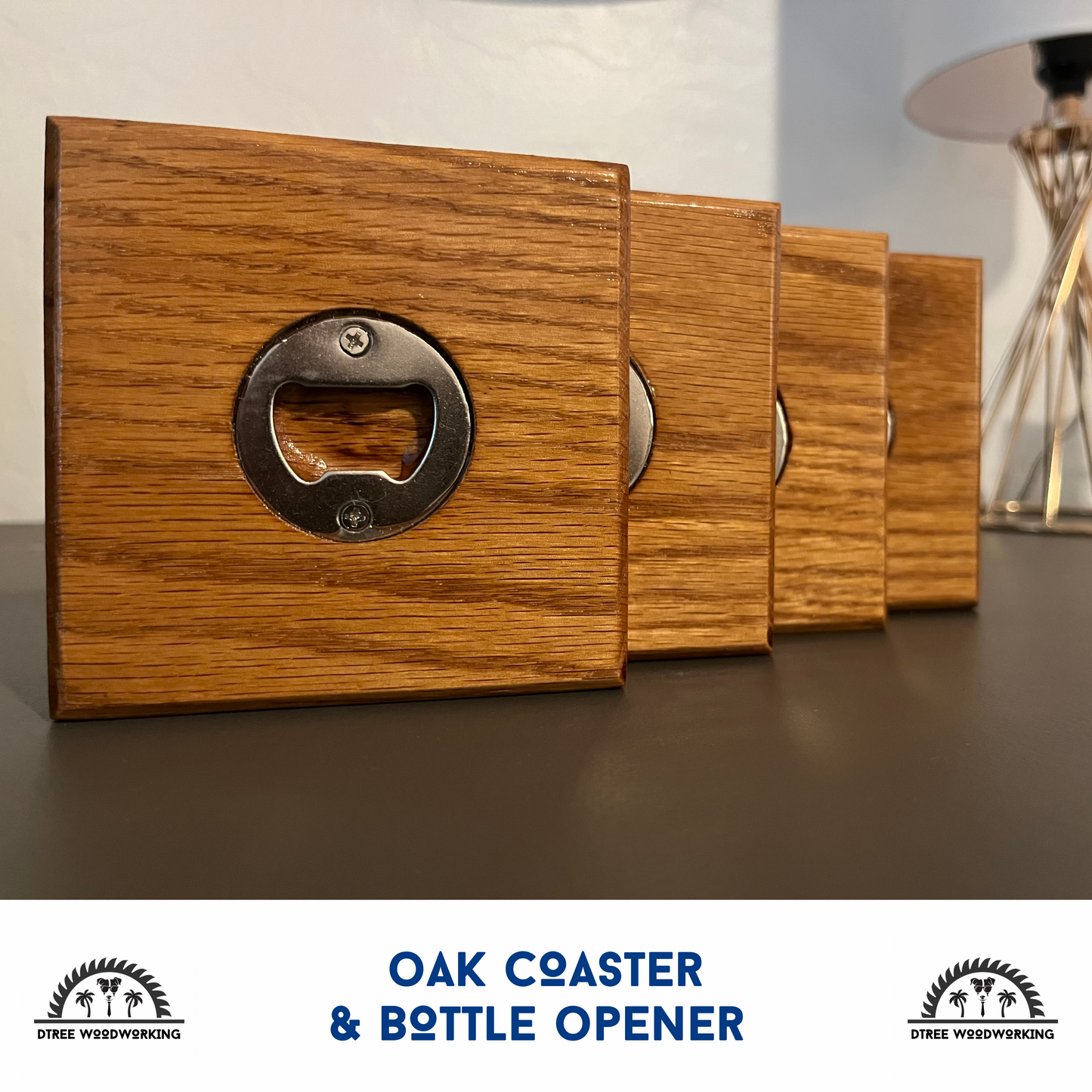 Coaster Bottle Openers: Oak