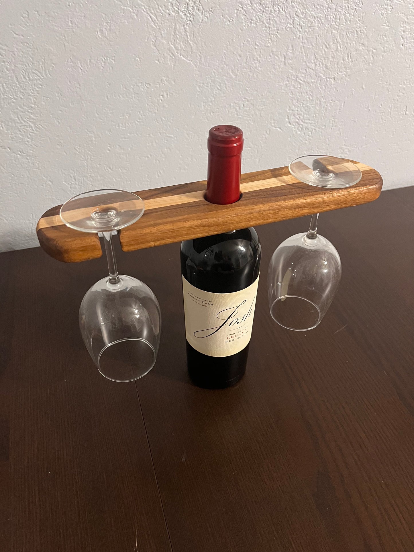 Handcrafted Wooden Wine Caddy for Bottle and Glasses